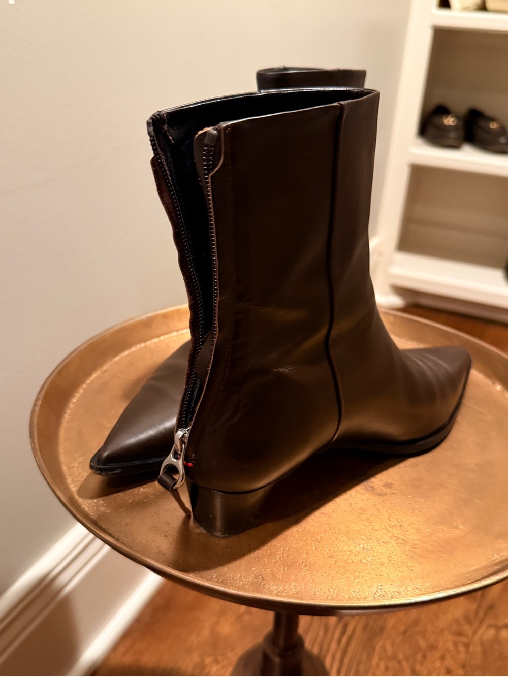 Aeyde Dark Brown Pointed Leather Ankle Boots - Picture 2 of 5